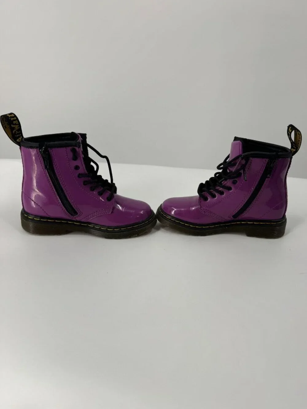 Dr. Martens Purple Patent Leather Kids Lace-Up Boots With Side Zipper Durable So